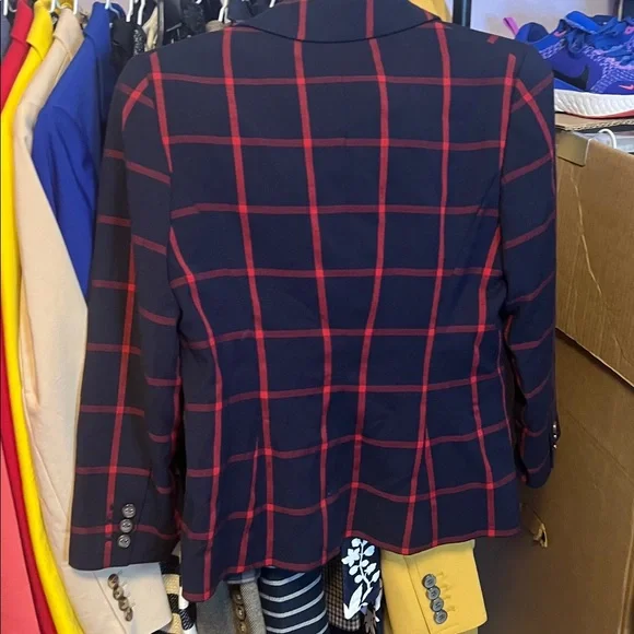 NWOT The Limited Navy and Red Checkered Blazer - Picture 3 of 6